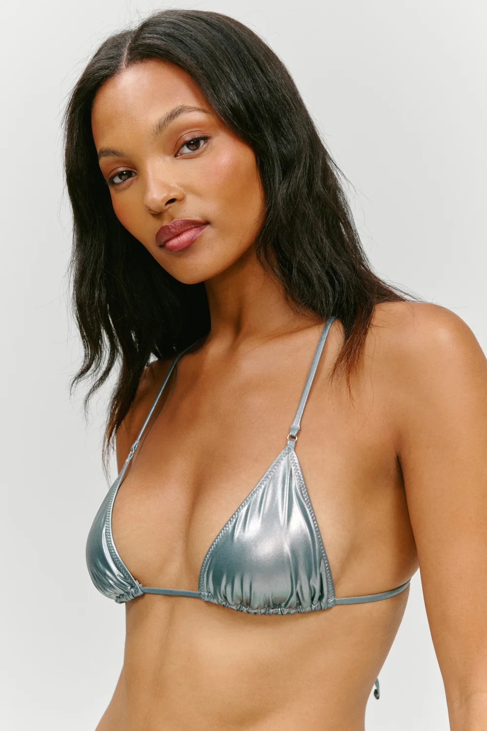 x KHY Elena Micro Metallic Bikini Top - Chrome