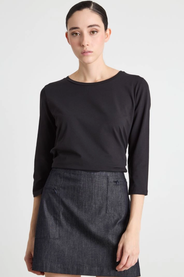 Three-quarter-sleeve jersey T-shirt - BLACK