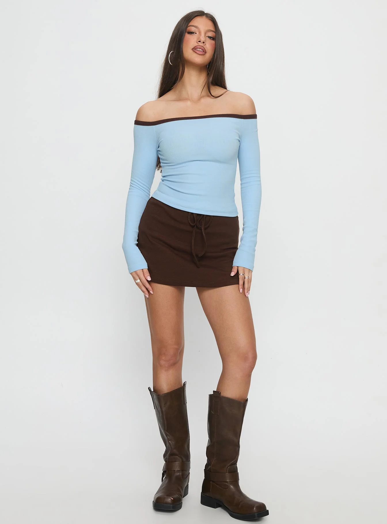 Baseline Off Shoulder Top Blue / Brown