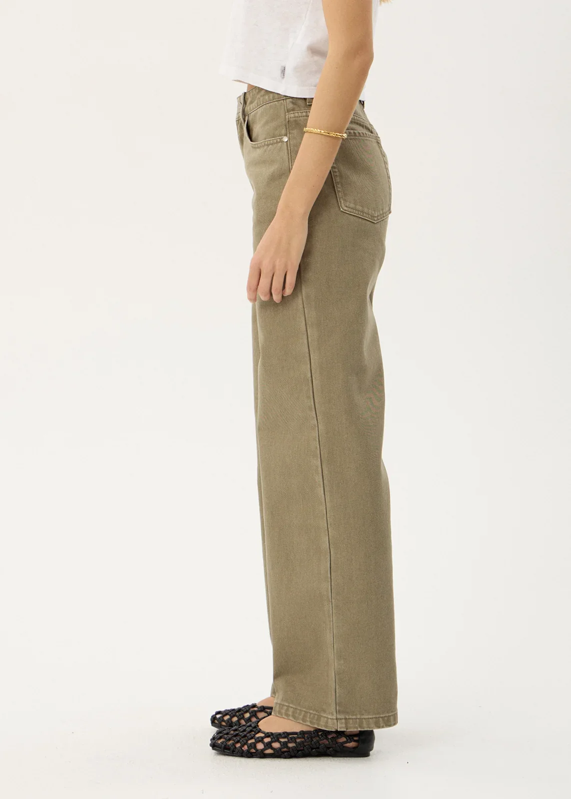 AFENDS Womens Bella - Denim Wide Leg Jean - Washed Olive