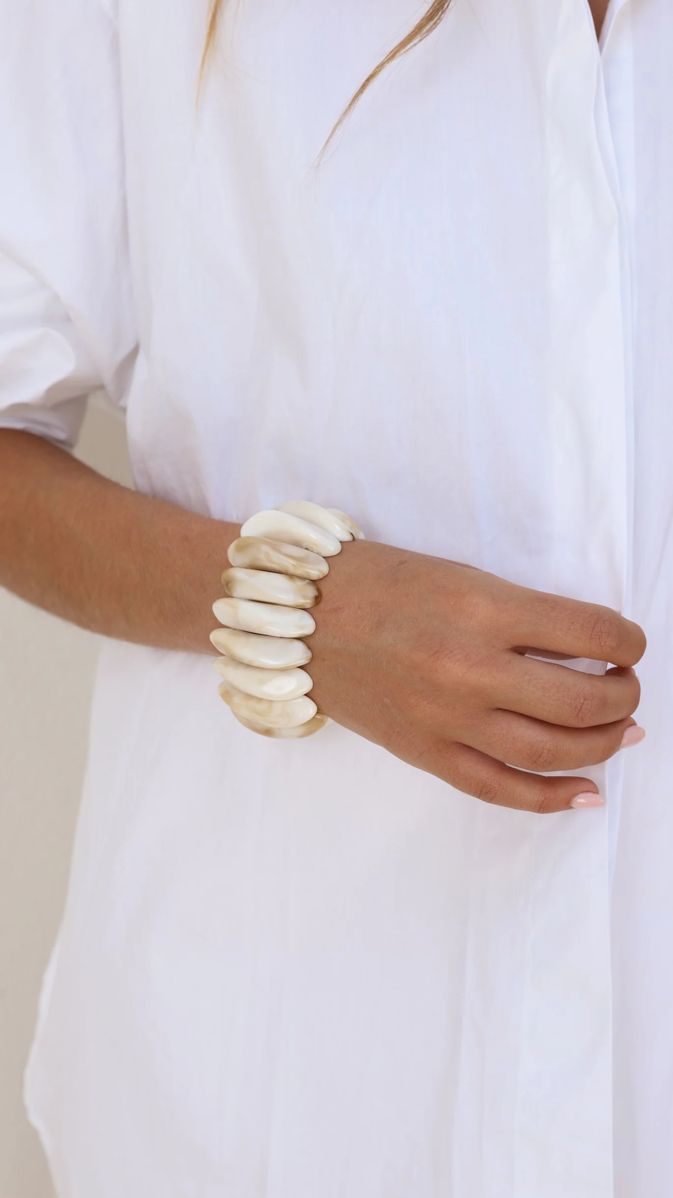 Destiny Stretch Bracelet - Cream Marble