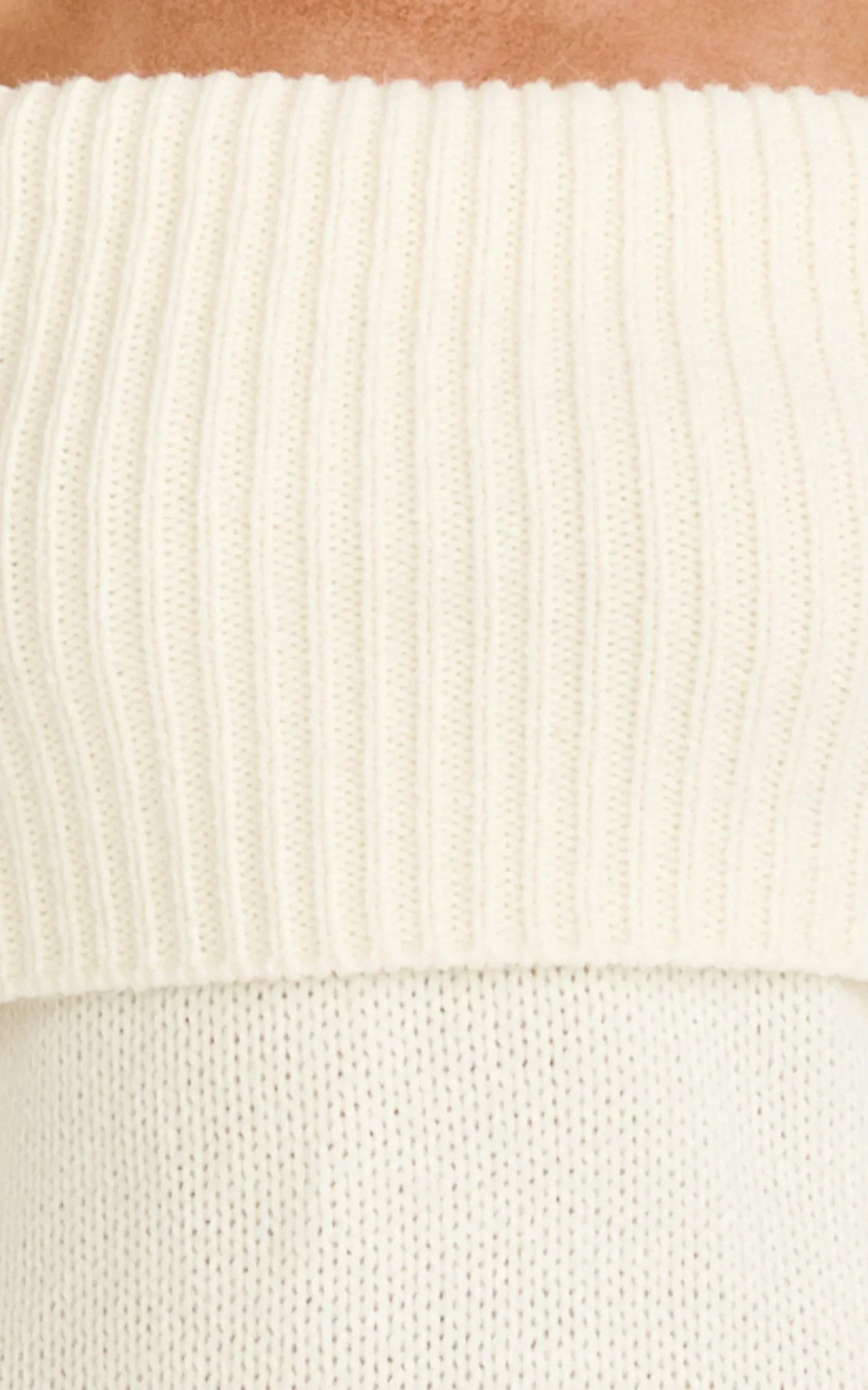 Erin Mini Dress - Cable Knit Off Shoulder Long Sleeve Dress in Cream