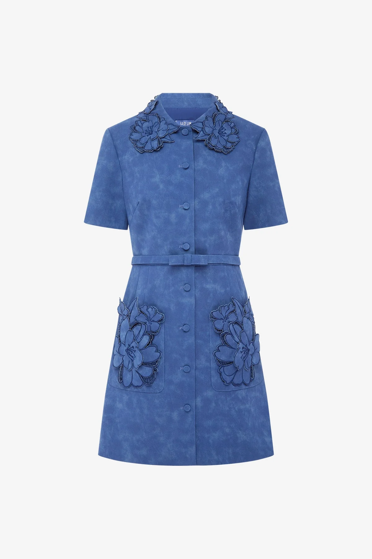 Ashley Appliqué Vegan Suede Mini Dress - Azure