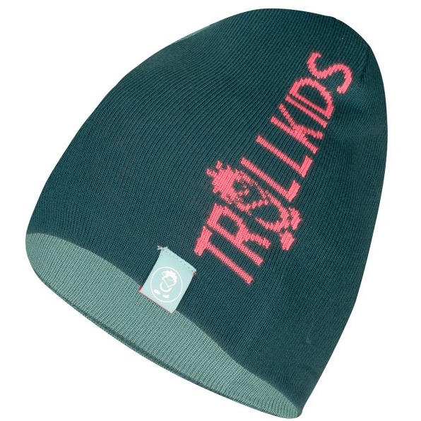 Trollkids Troll Long Beanie Kids - Dusty Teal/Midnight Petrol/Coral Pink