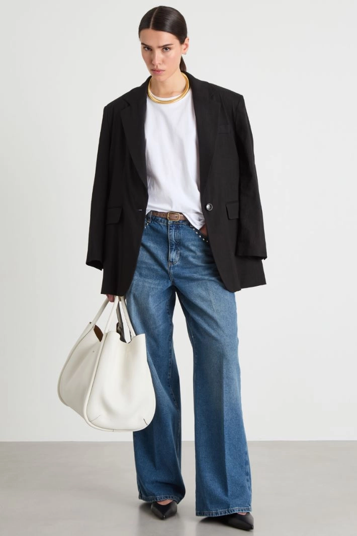 Studded Wide-Leg Jeans - AZUL