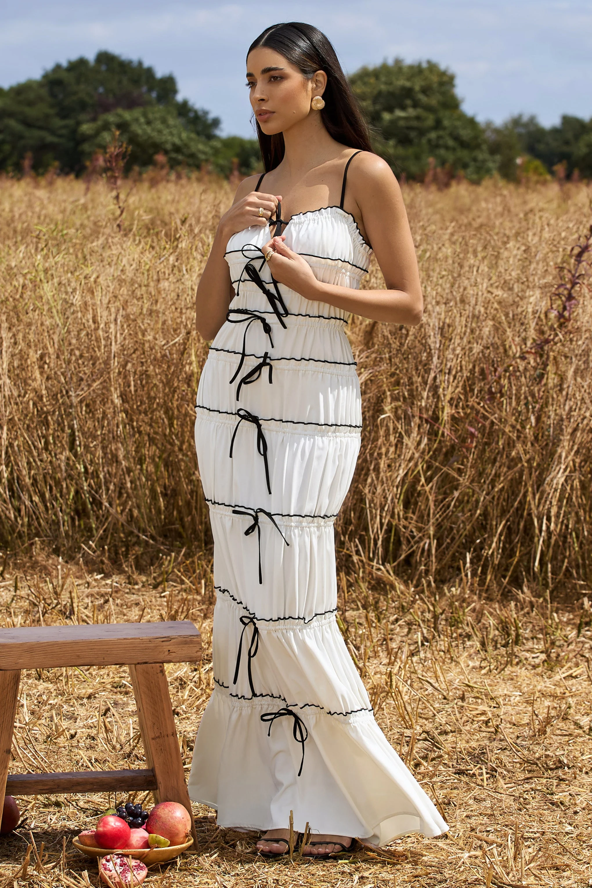 Summer Breeze | White Strappy Gathered Tiered Maxi Dress