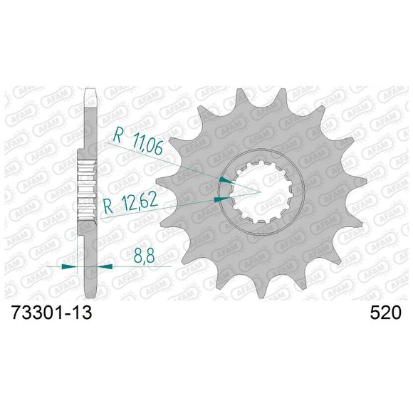Gearbox output pinion AFAM STEEL 520 - 13 TEETH - GrayRef: AA0048 / 73301-13
