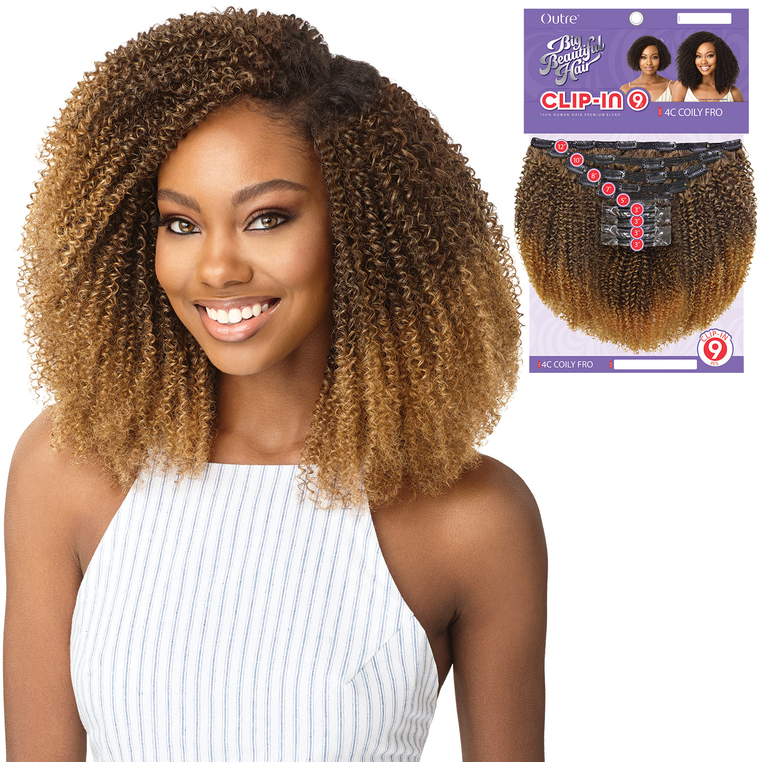 Outre Human Hair Blend Clip on Weave Premium Purple Pack Big Beautiful Hair Clip-In 4C Coily Fro 10
