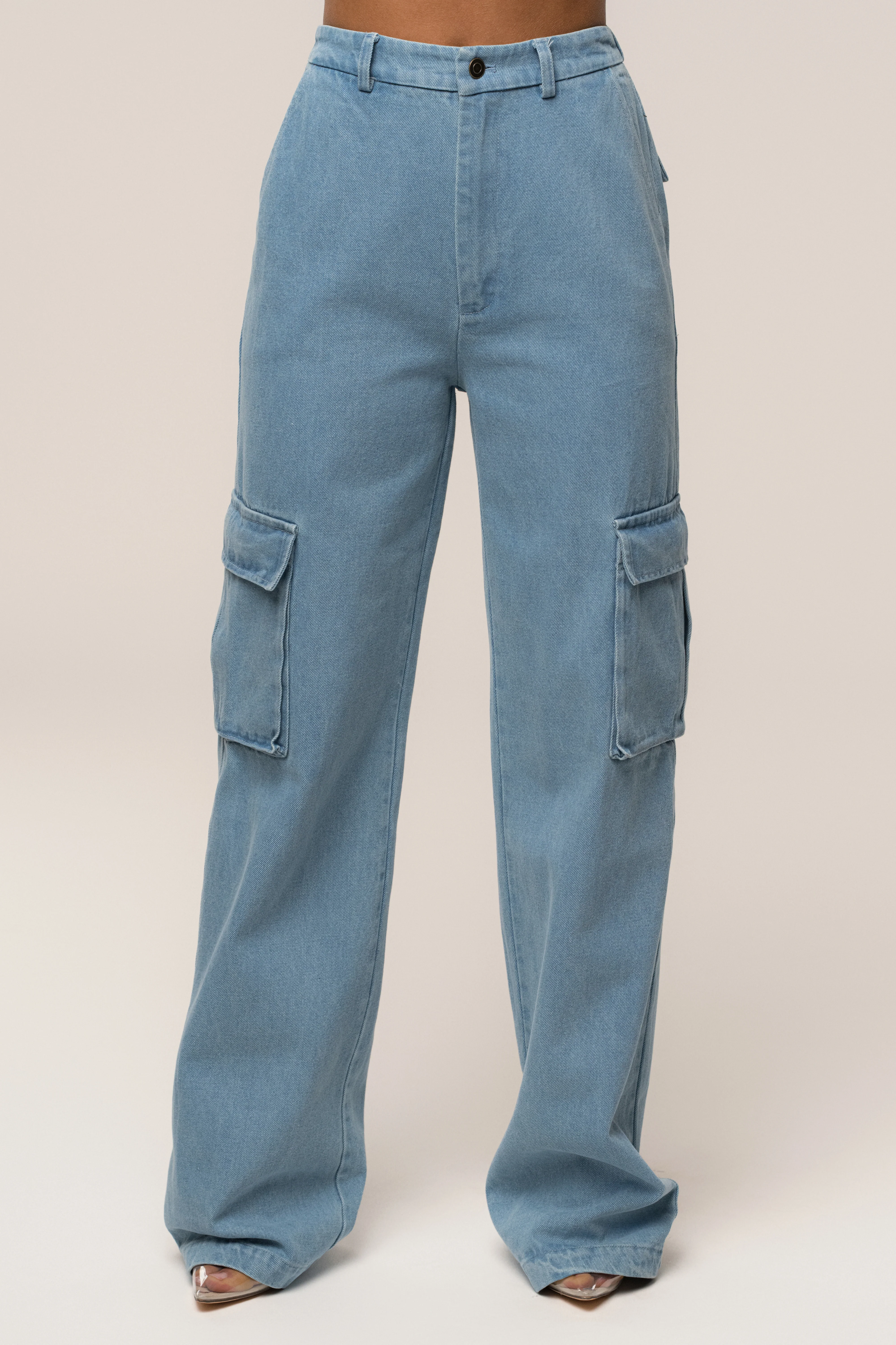 Medium Wash Denim Utility Cargo Pants