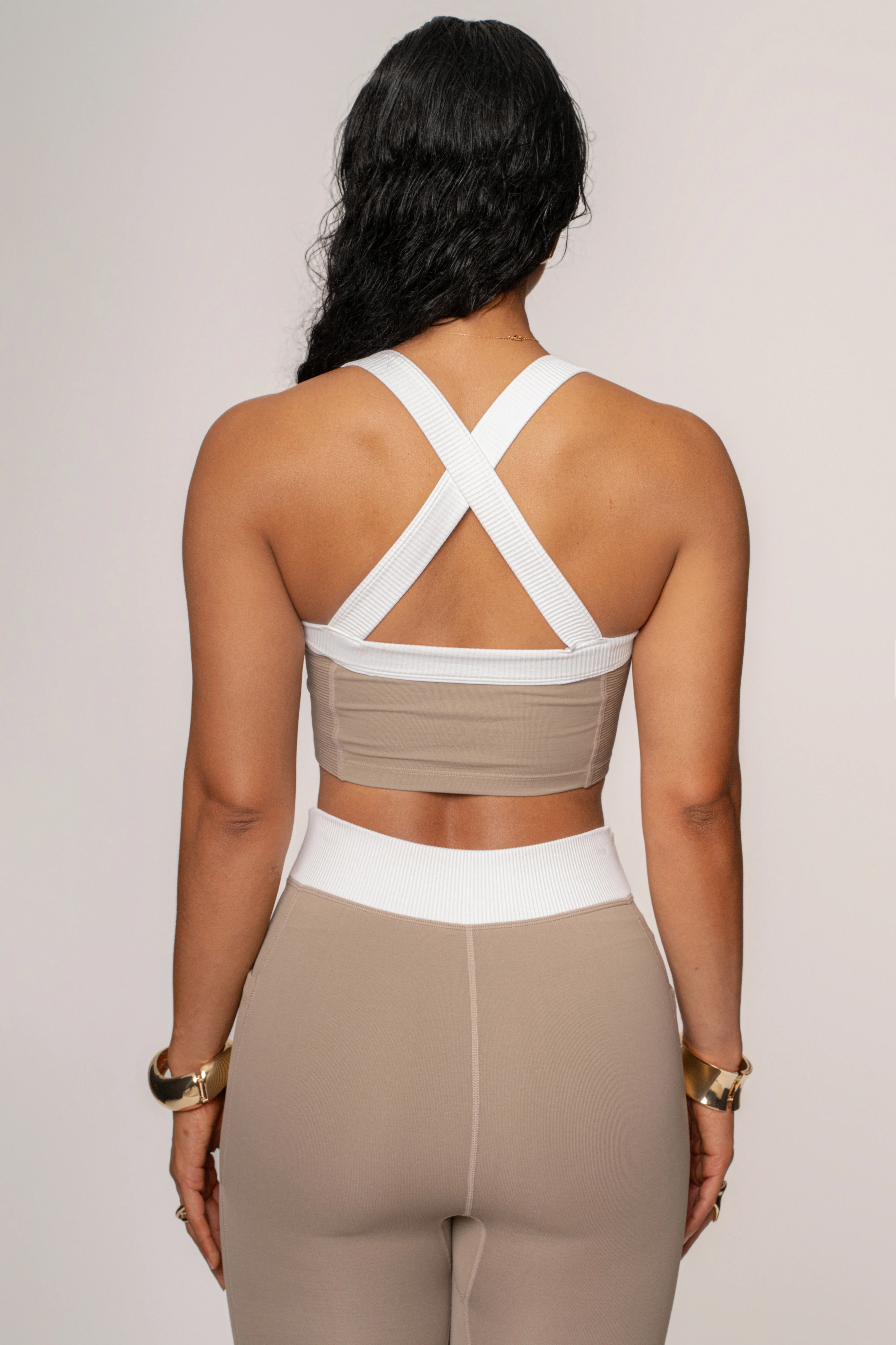 Beige/White Ultimate Ribbed Halter Top