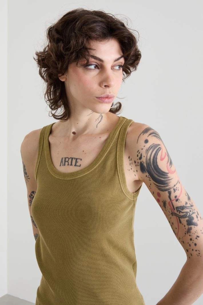 Ribbed cotton top - KHAKI