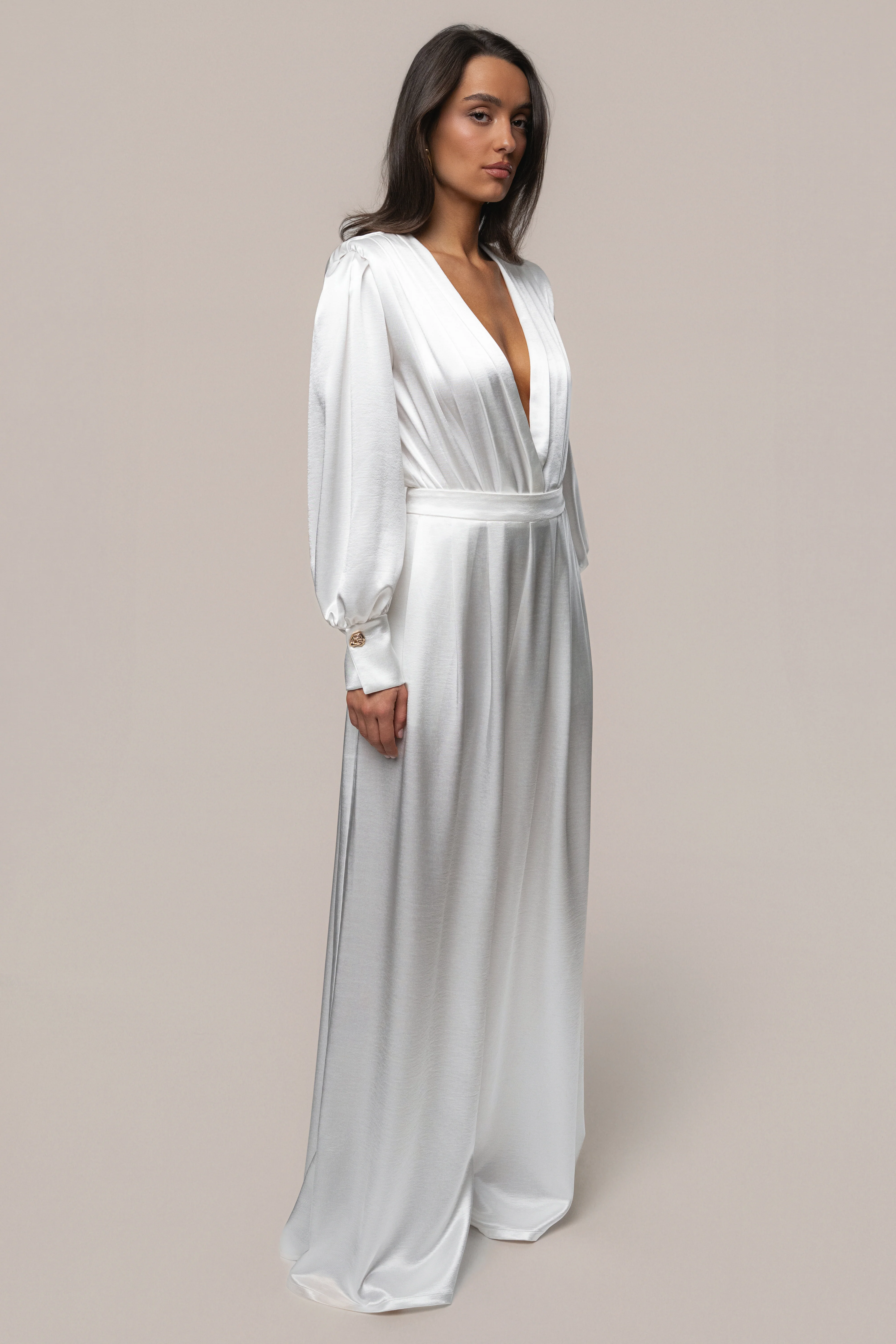 White Satin Bliss Pleated Pant