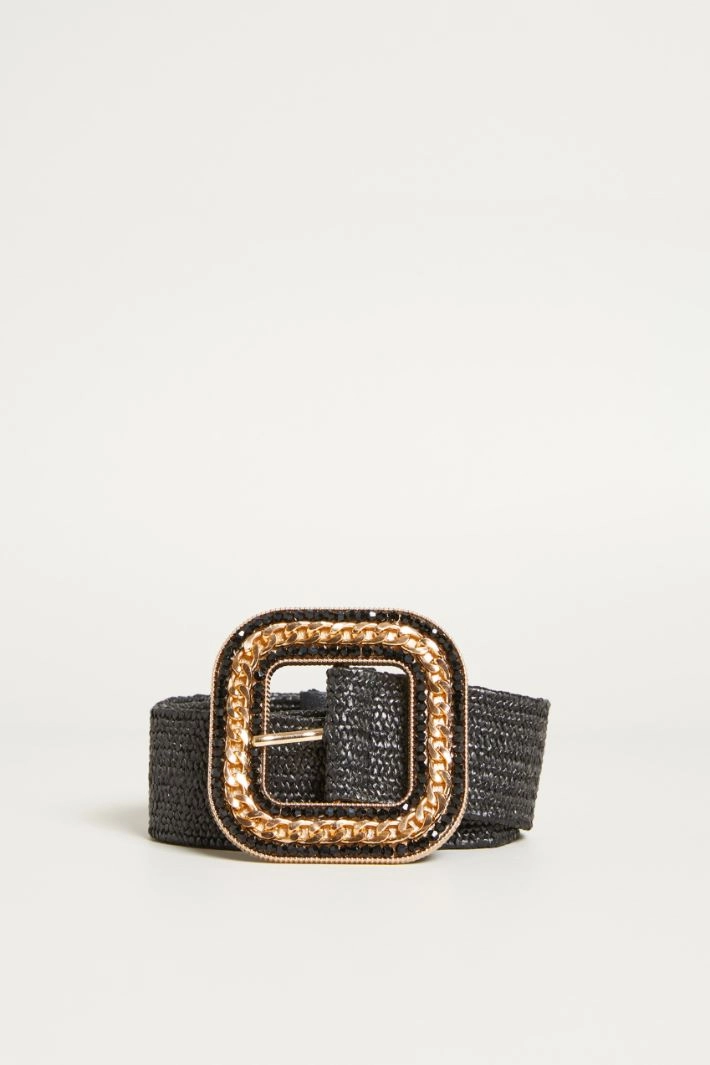 Elasticated belt with decorated buckle - BLACK