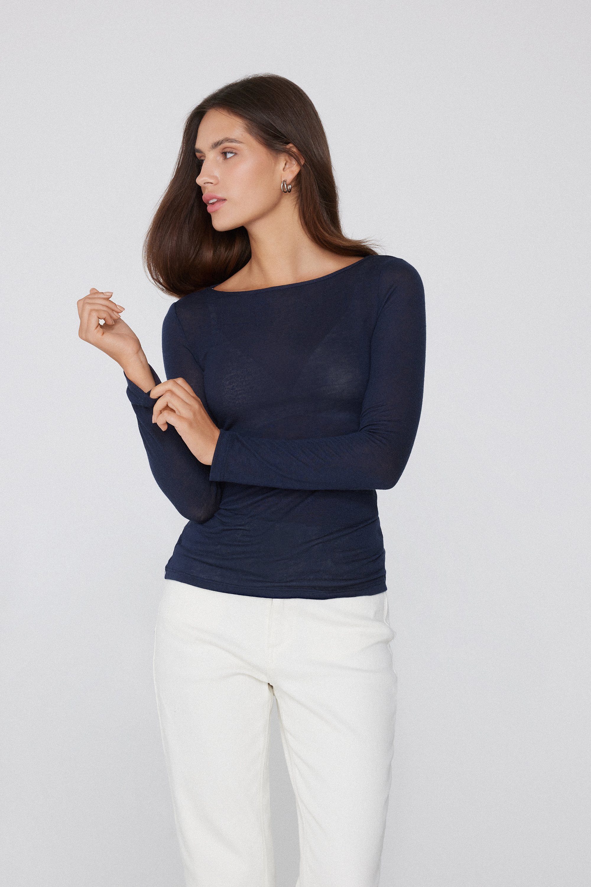 Lightweight Boat Neck Top with Merino Wool