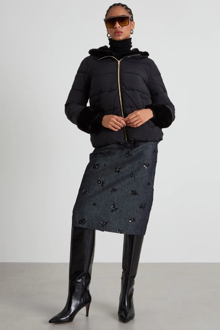 Puffer jacket with plush details - BLACK