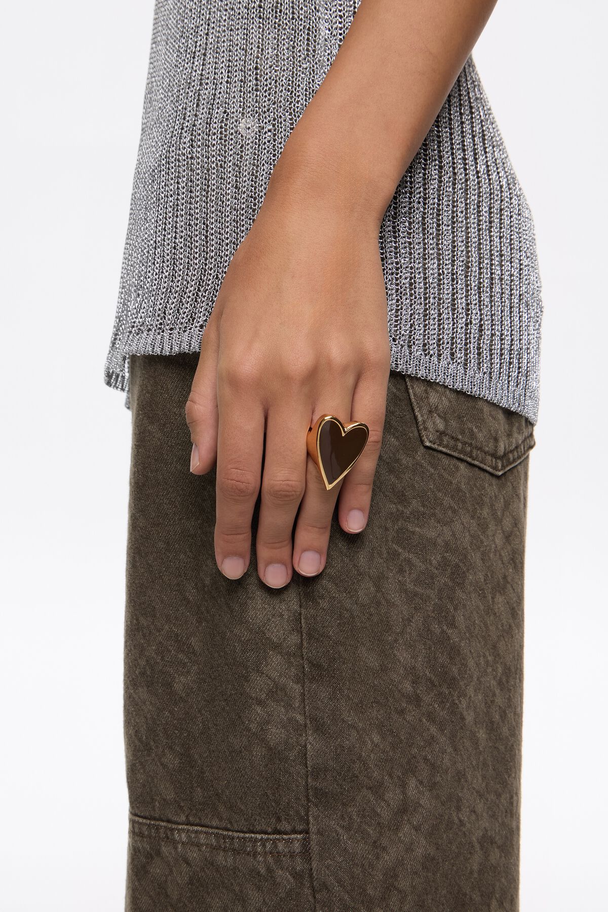 Brown and gold heart ring