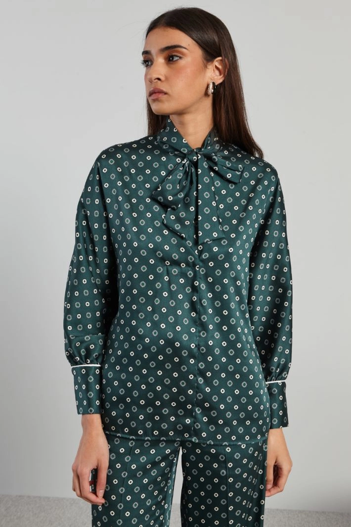 Foulard-embellished twill blouse - DARK GREEN