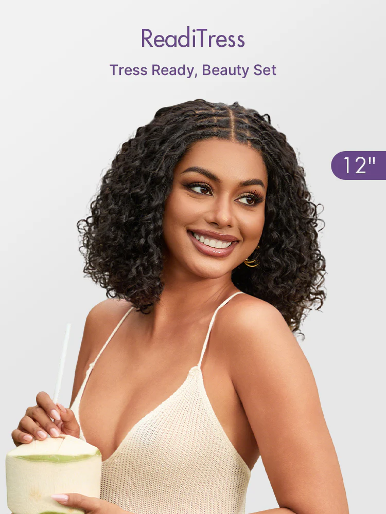 Readitress™ Boho Braids Deep Curly Glueless 5x5 Closure Lace with Braided Top Human Hair Wig Pre-Cut Lace