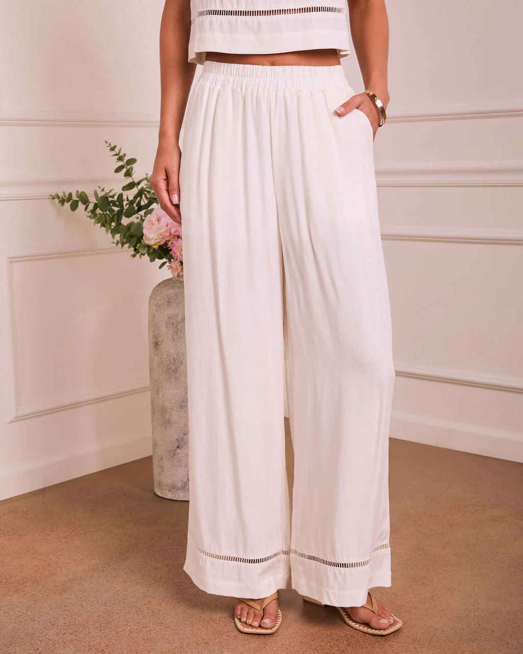 Sunbeam Darling Ladder Lace Trim Wide Leg Pants
