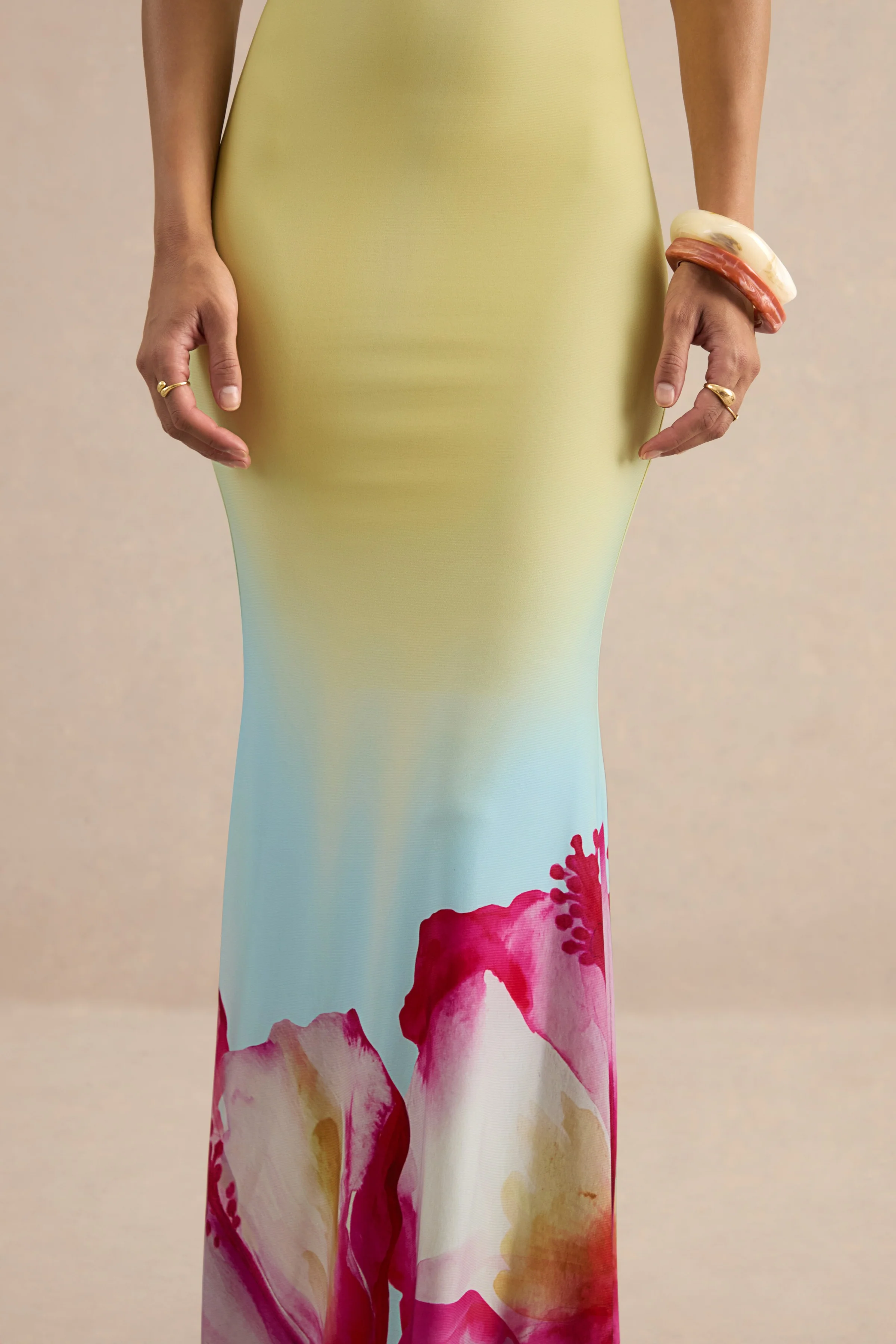 Marlo | Yellow Ombre Lily Print Maxi Dress