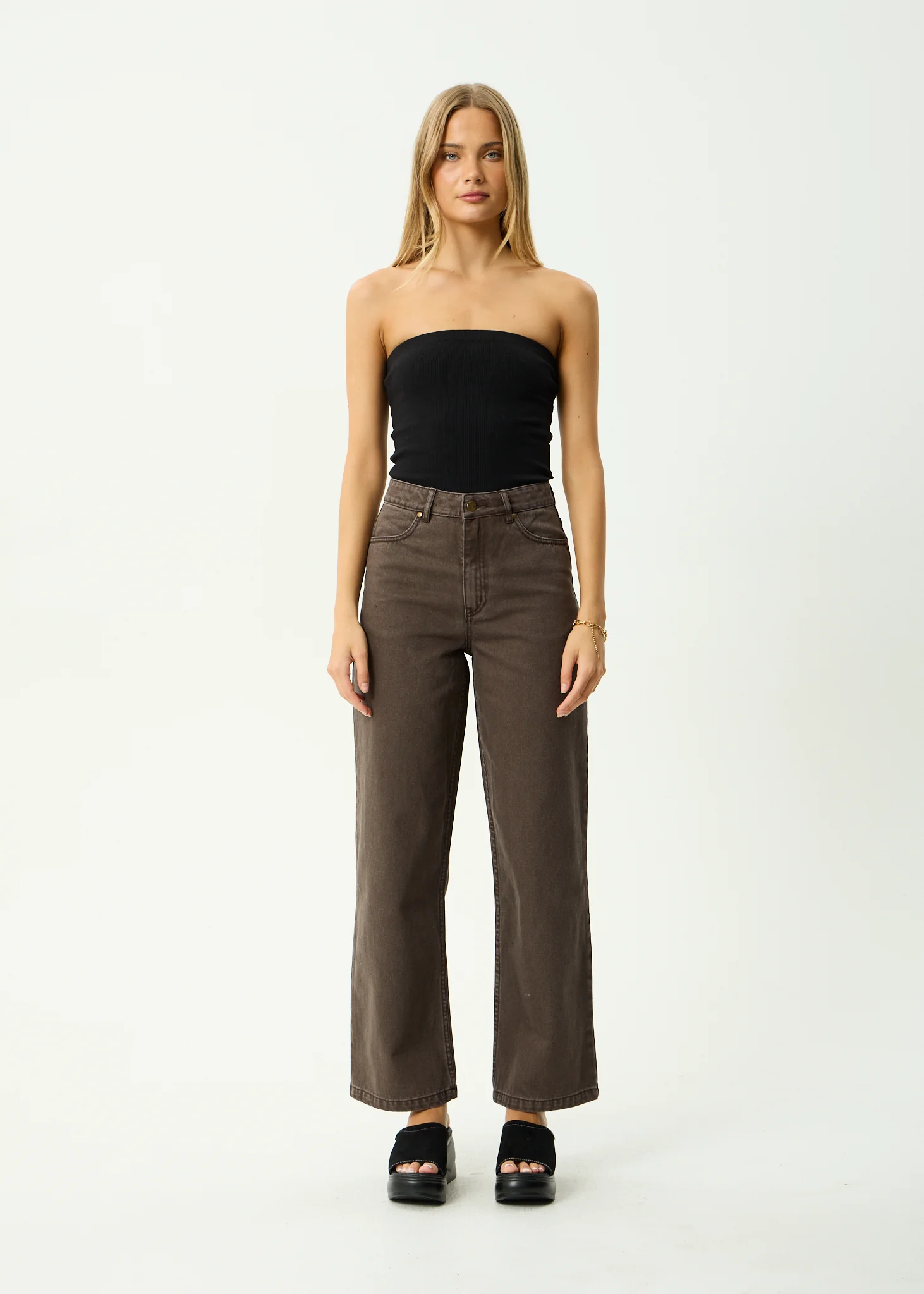 AFENDS Womens Bella - Denim Wide Leg Jean - Washed Coffee