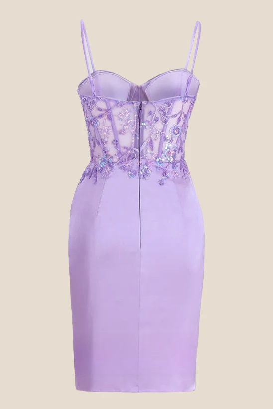 Sweetheart Lilac Sequin Appliques Short Dress