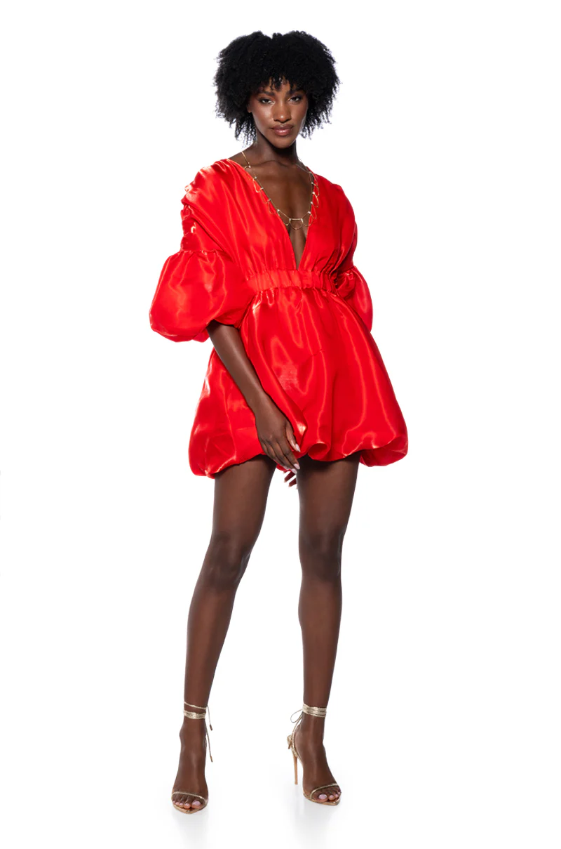 Dixie Balloon Sleeve Mini Dress In Red