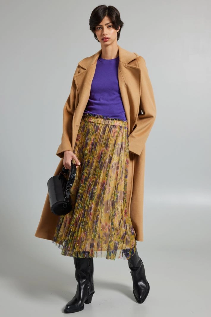 Pleated tulle-jersey midi skirt - YELLOW VIOLET BEIGE
