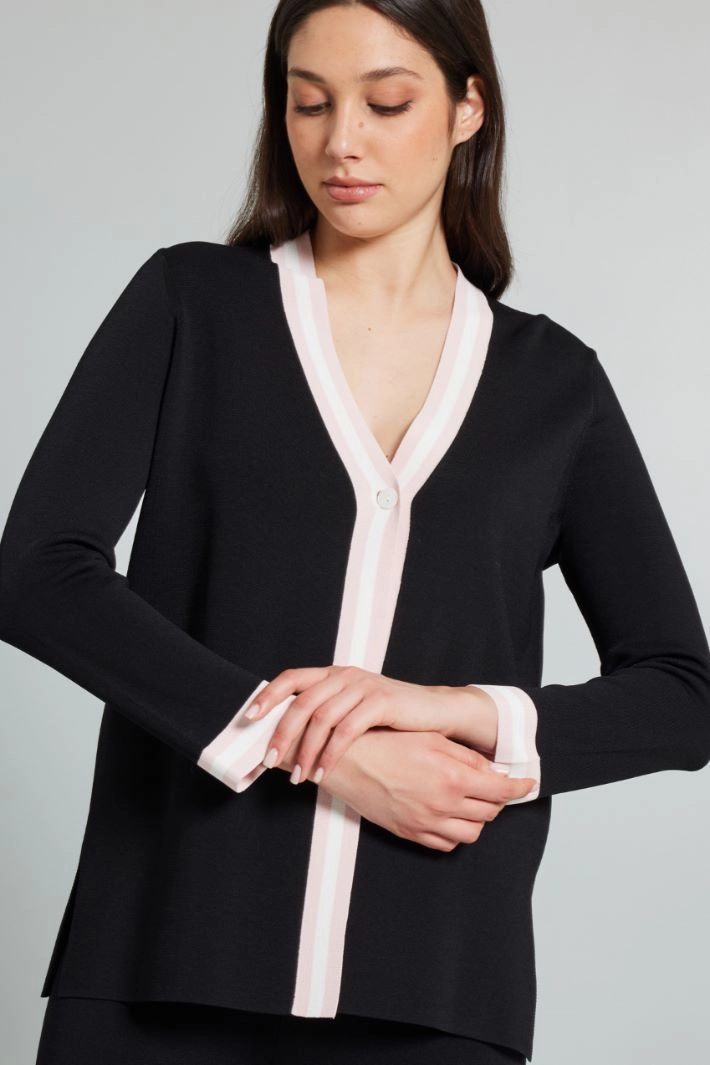 Cardigan with inlaid profiles - BLACK WHITE PINK