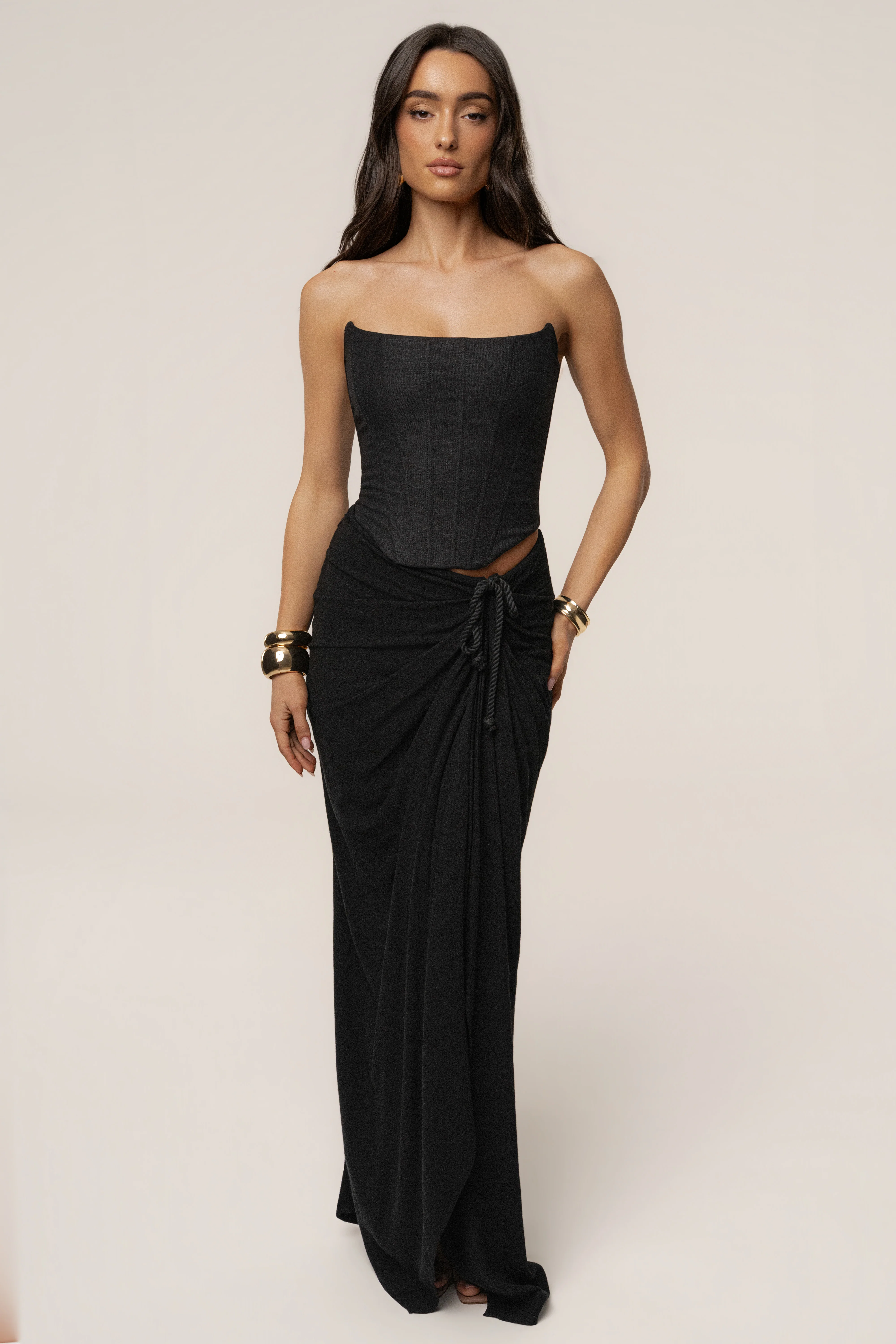 Black Noelia Linen Slit Skirt