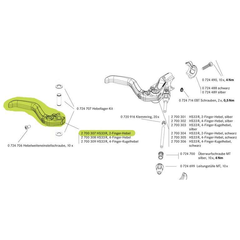 Magura Brake Lever Blade HS33 R from MY2014 black 2-Finger Blade (1 piece) - 2700307