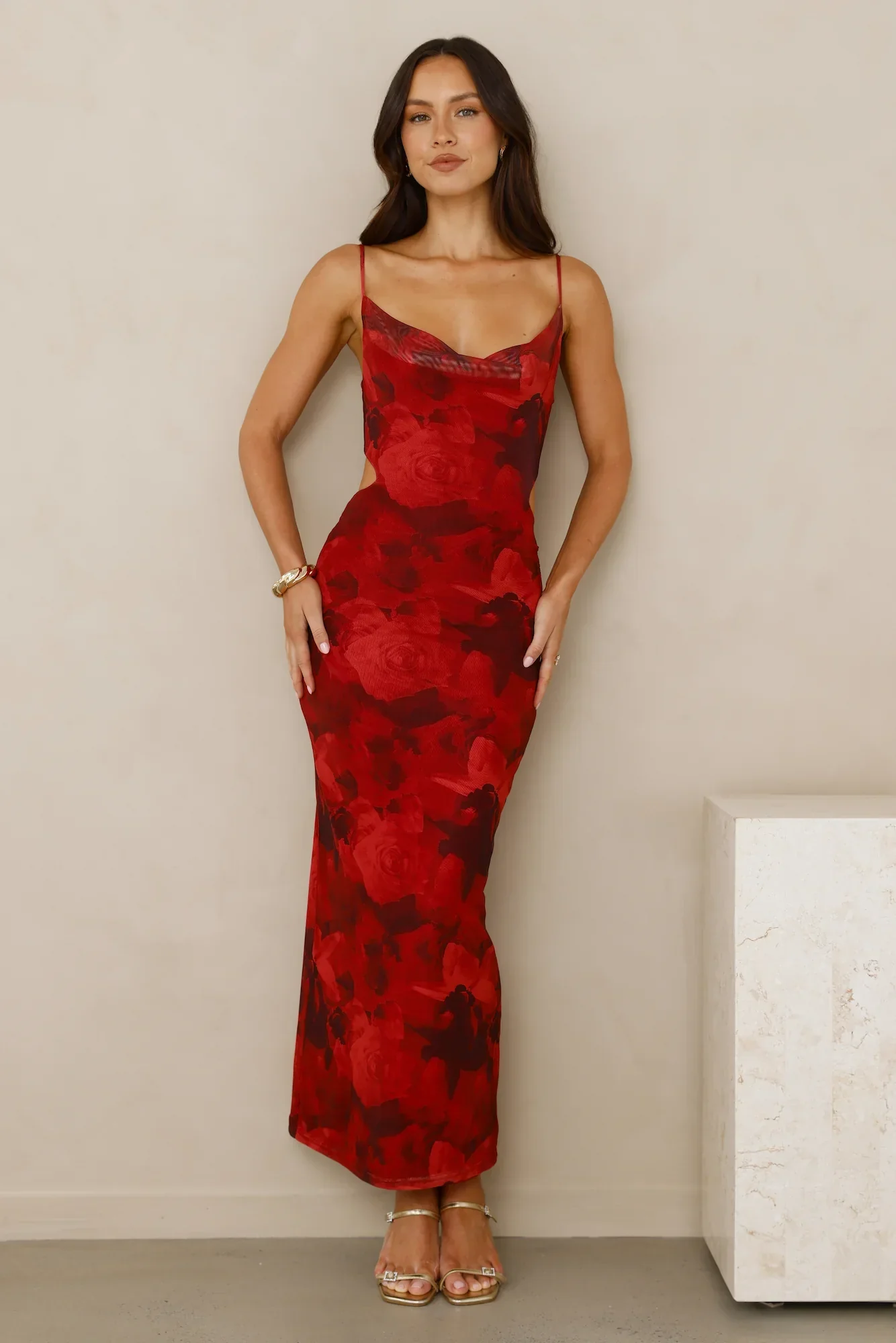 Pretty On Purpose Mesh Maxi Dress Red