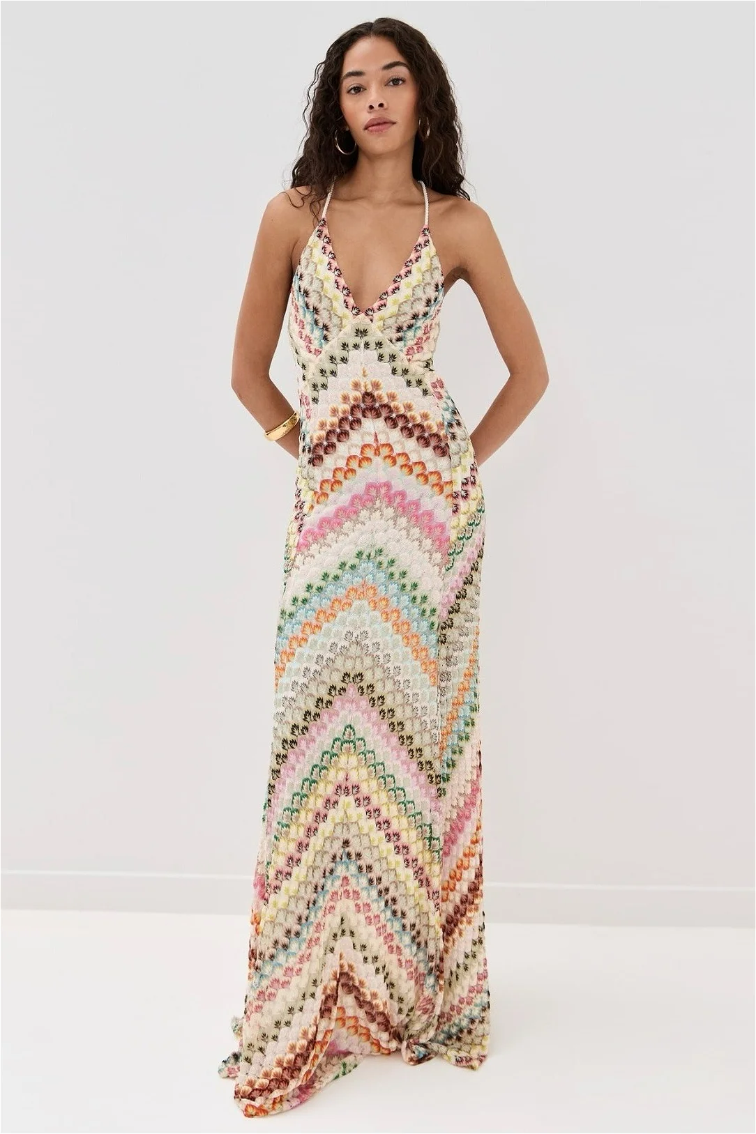 Striped Knit Cutout Texture Maxi Dress