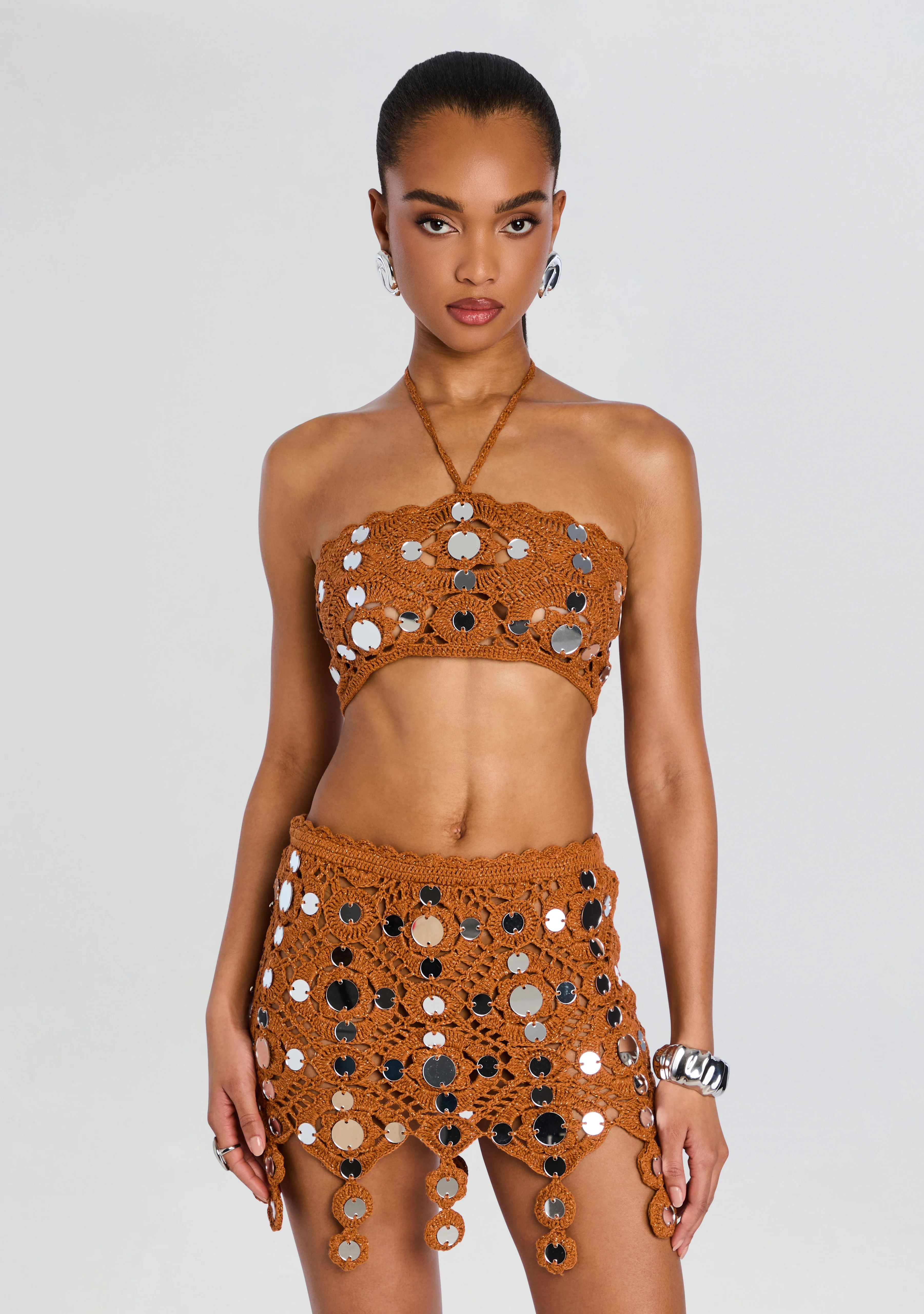 Enora Metallic Crochet Top