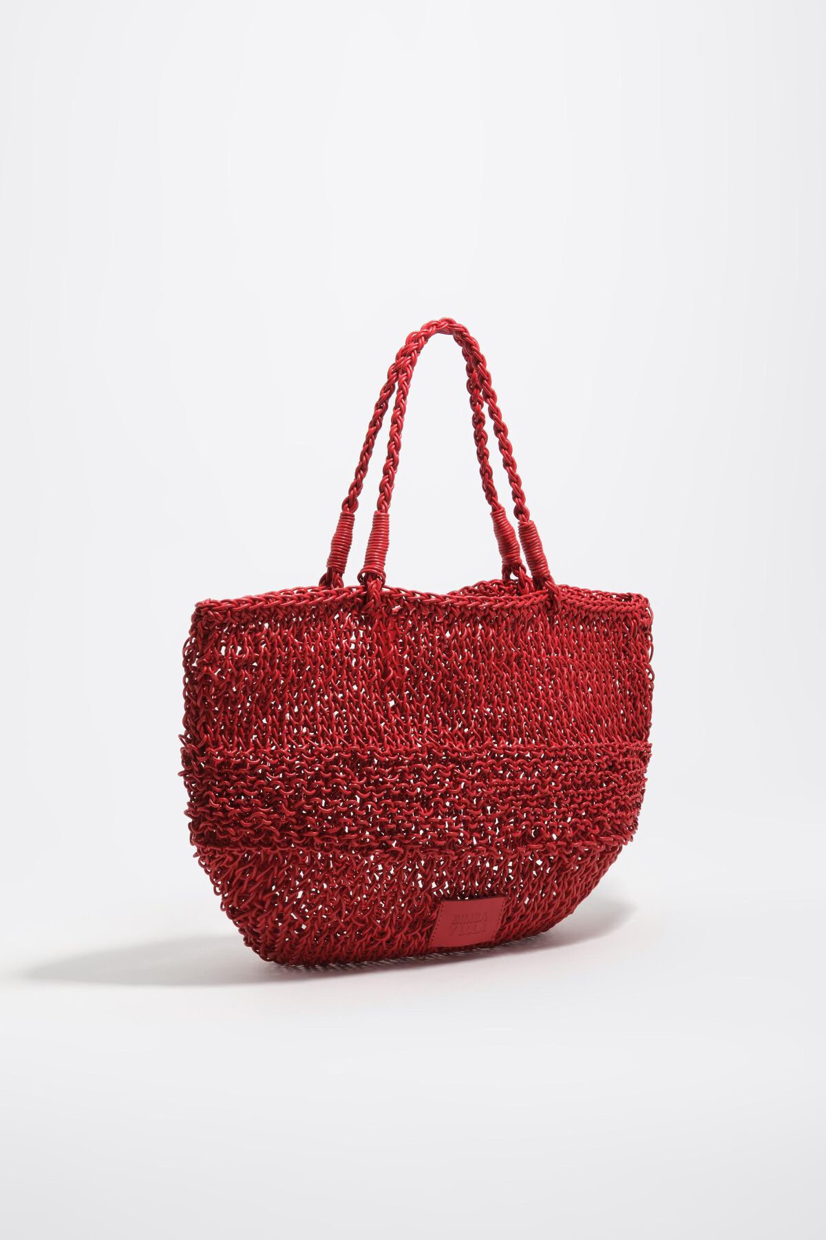 Medium red plaited leather shoulder bag
