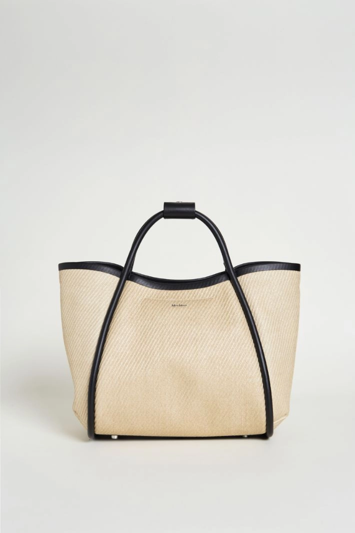 Raffia-effect fabric bag - BEIGE