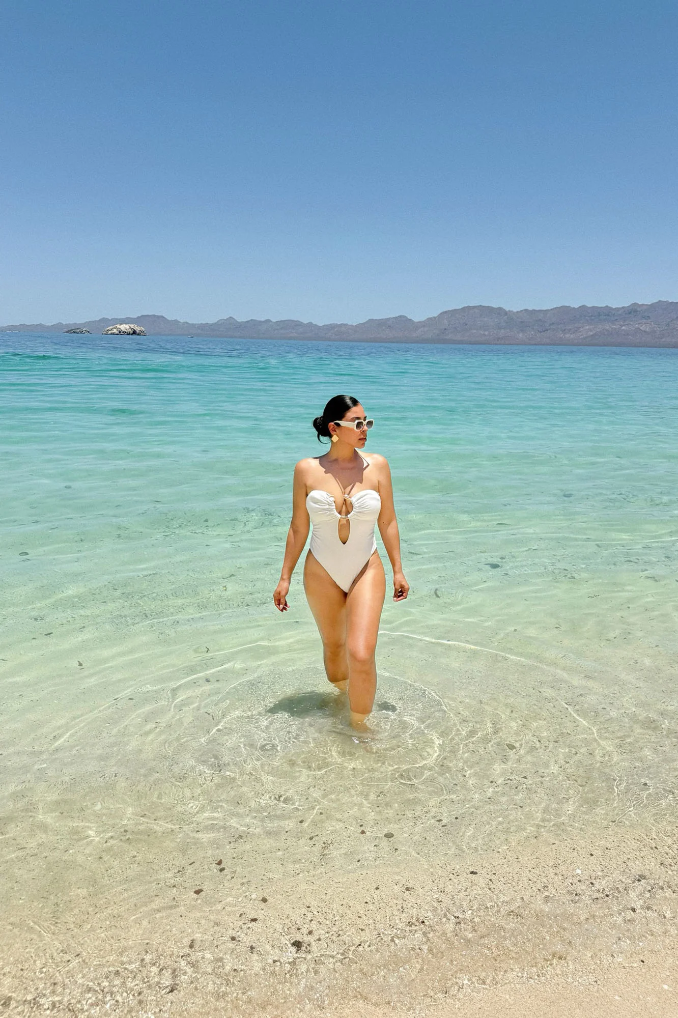 Summer Charm Snake Hardware Strapless 1 Piece Swimsuit - White