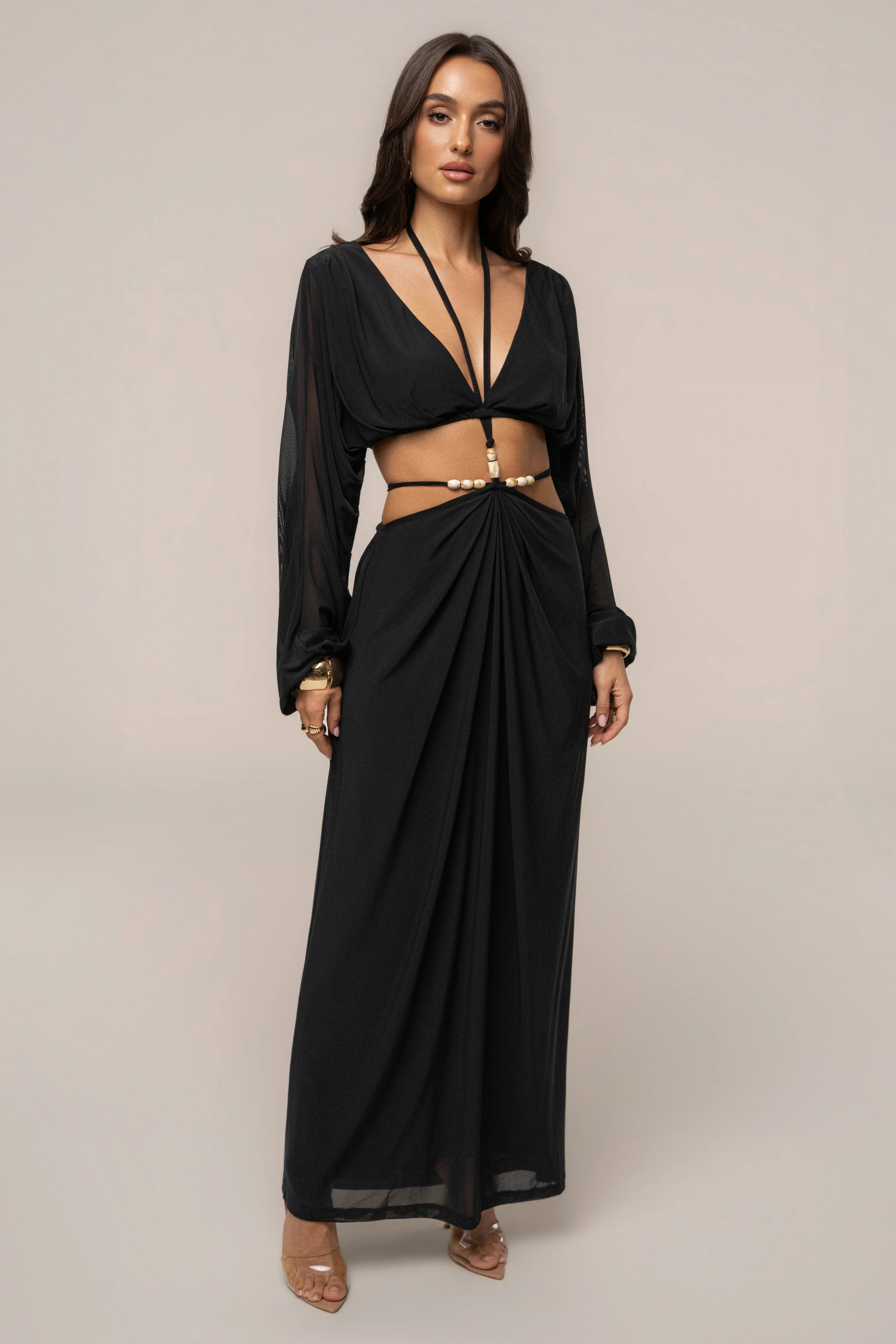 Black Hera Draped Maxi Skirt