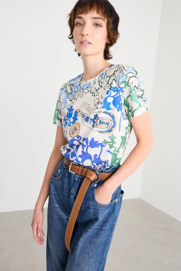 Printed jersey T-shirt - BLUE WHITE