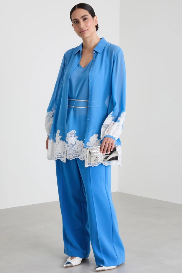 Georgette and lace shirt  - LIGHT BLUE