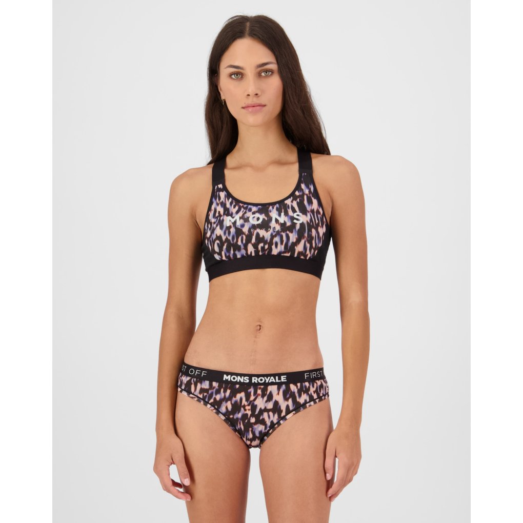 Mons Royale Stella Merino X-Back Bra Women - rock leopard / black
