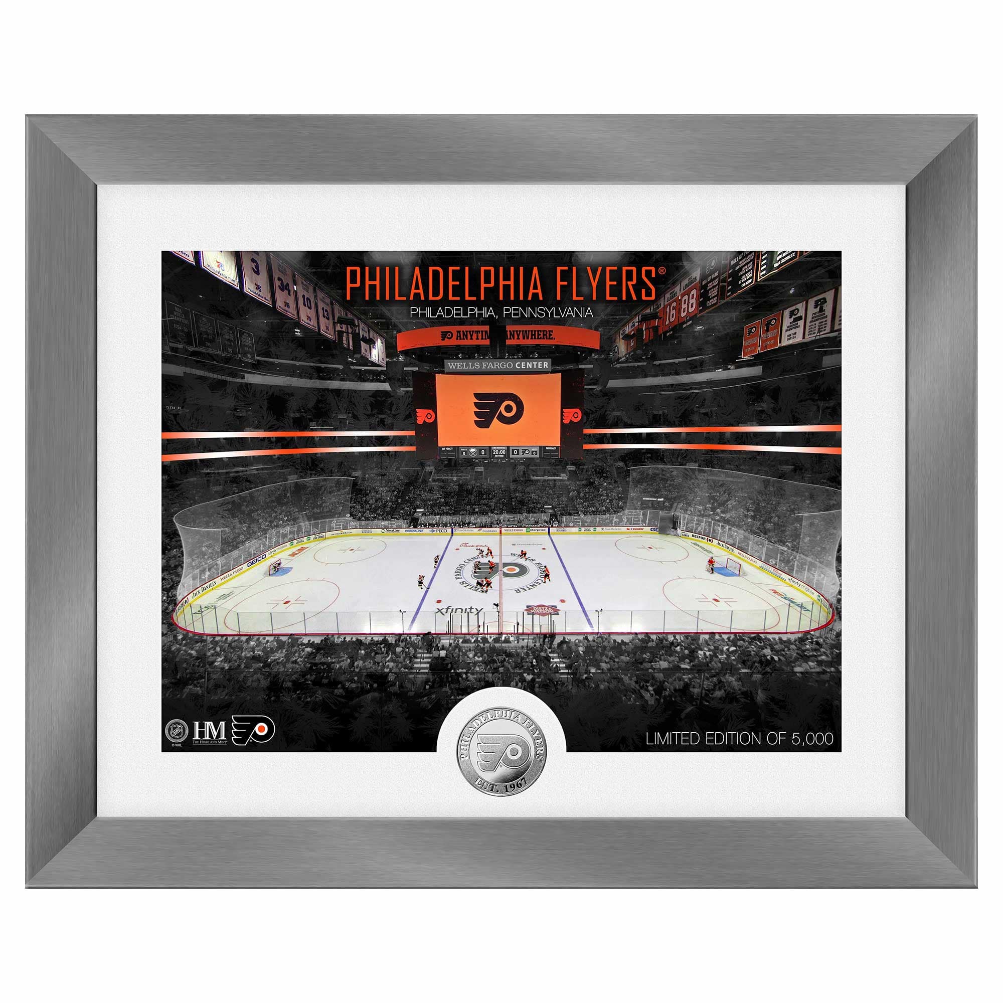 Philadelphia Flyers Art Deco Stadium Silver Coin Framed NHL Photo