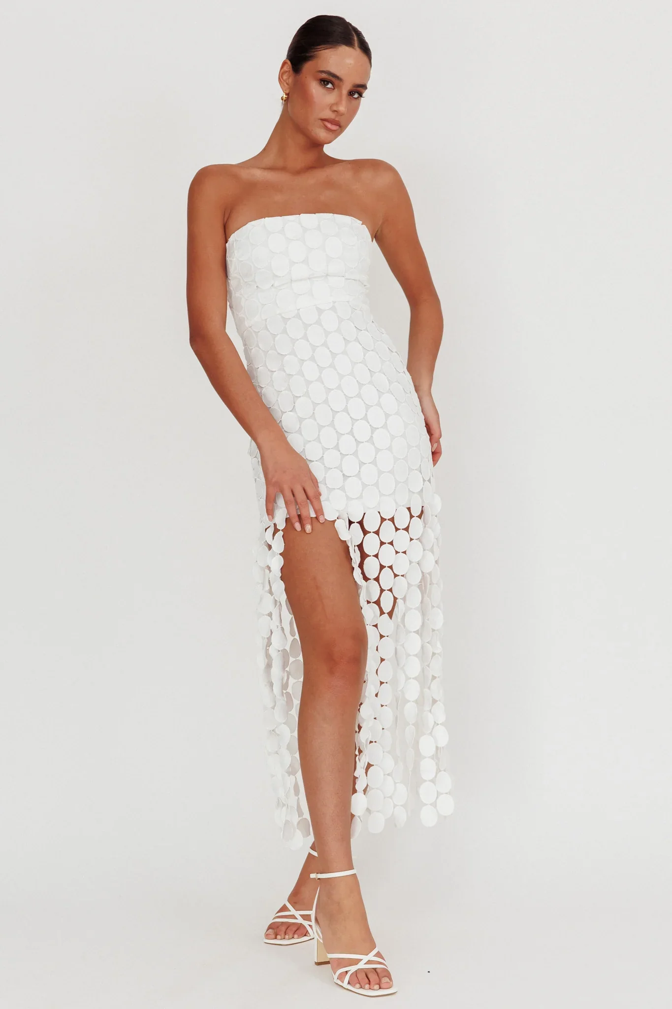 Elio Circle Trim Strapless Mini Dress White