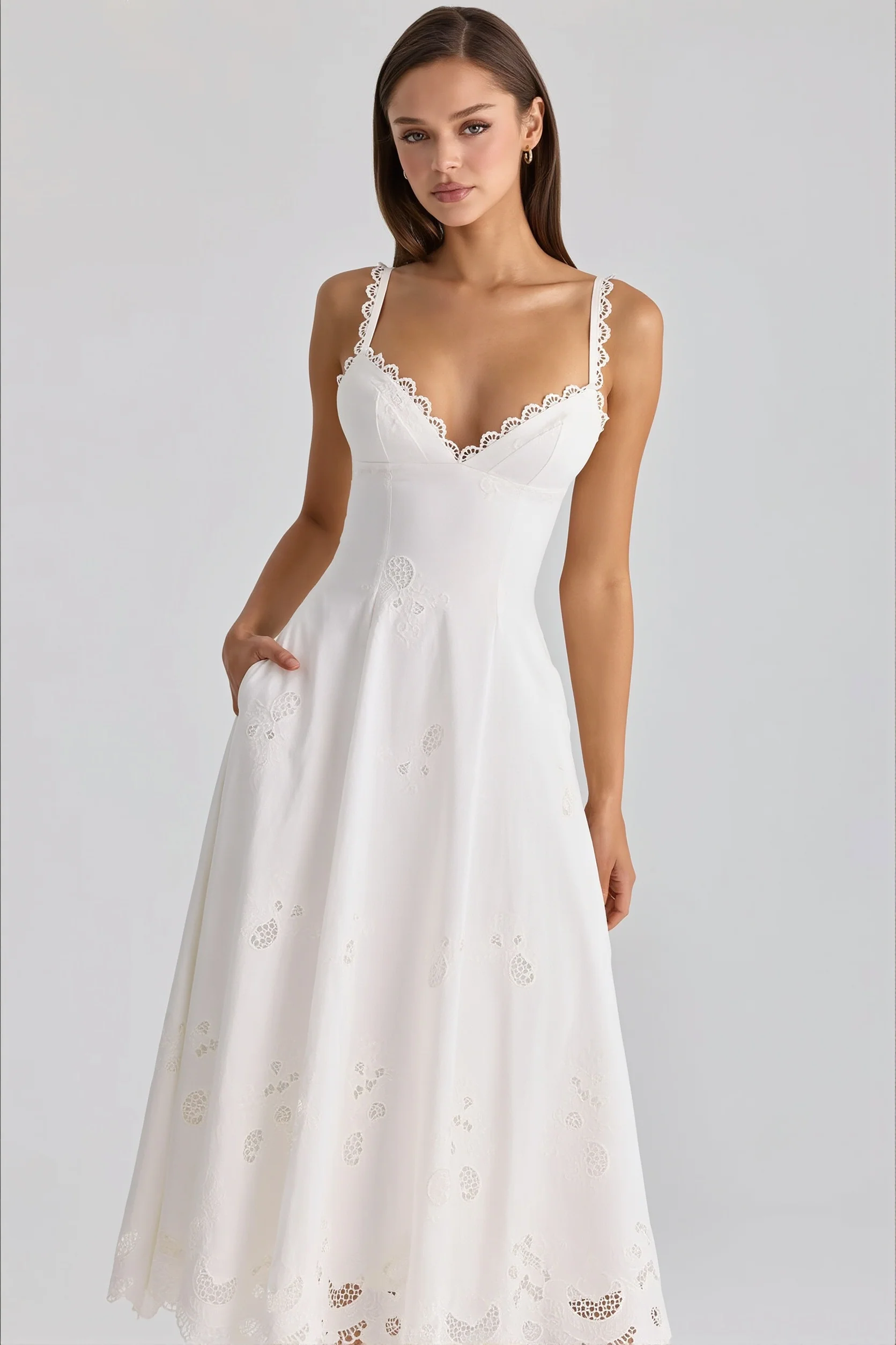 Elegant Embroidered Cutout Cami Maxi Dress