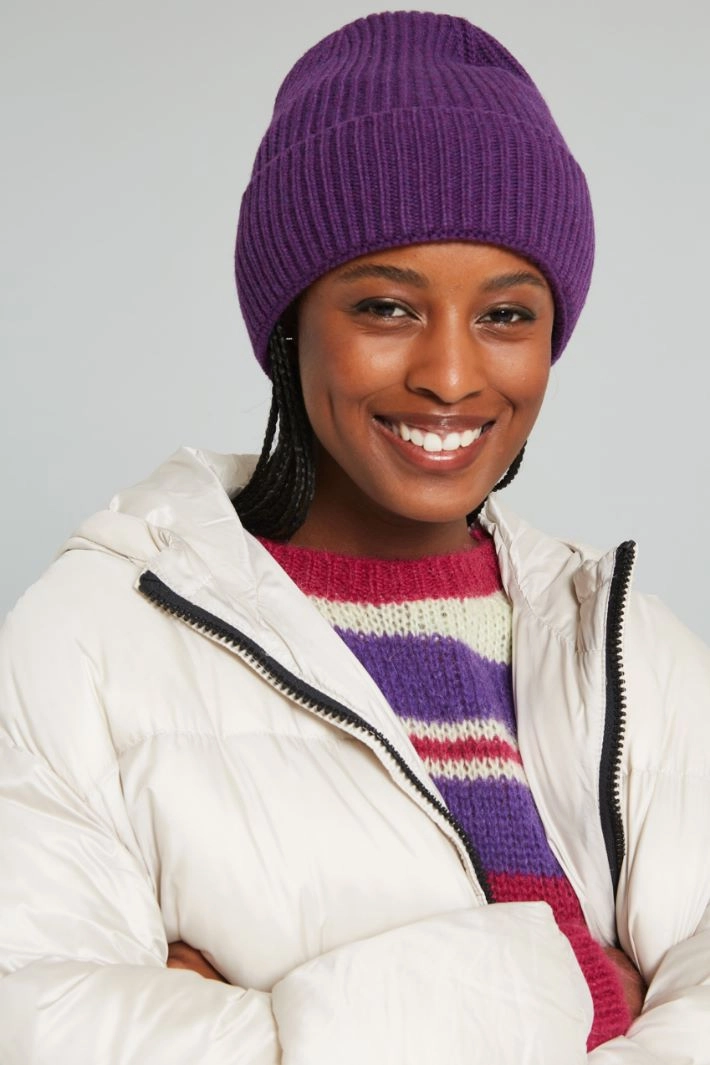 Turn-up beanie hat - VIOLET
