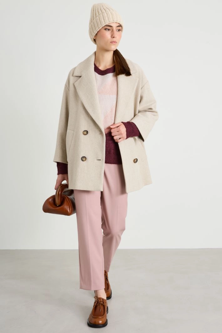 Wool chevron peacoat - LIGHT BEIGE