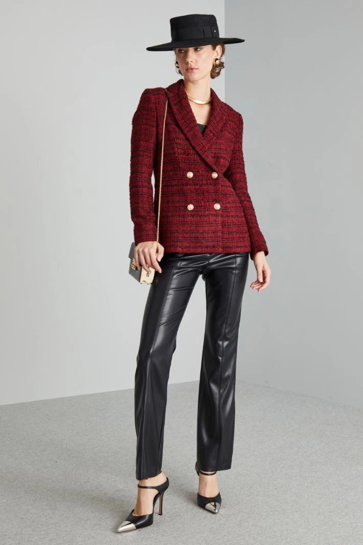 Double-breasted basketweave blazer - BORDEAUX BLACK