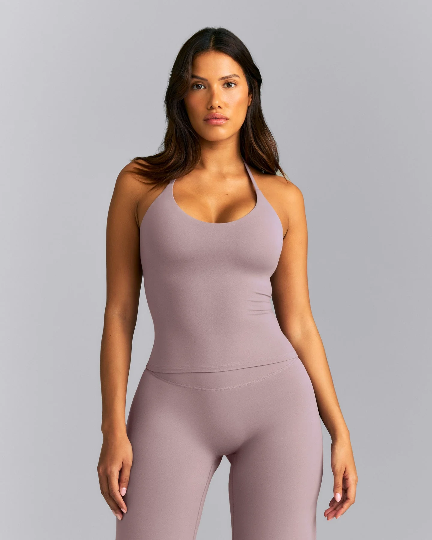 SoftMotion™ Strappy Halter Neck Tank Top with Built in Bra Shelf New Branding | Dusty Purple
