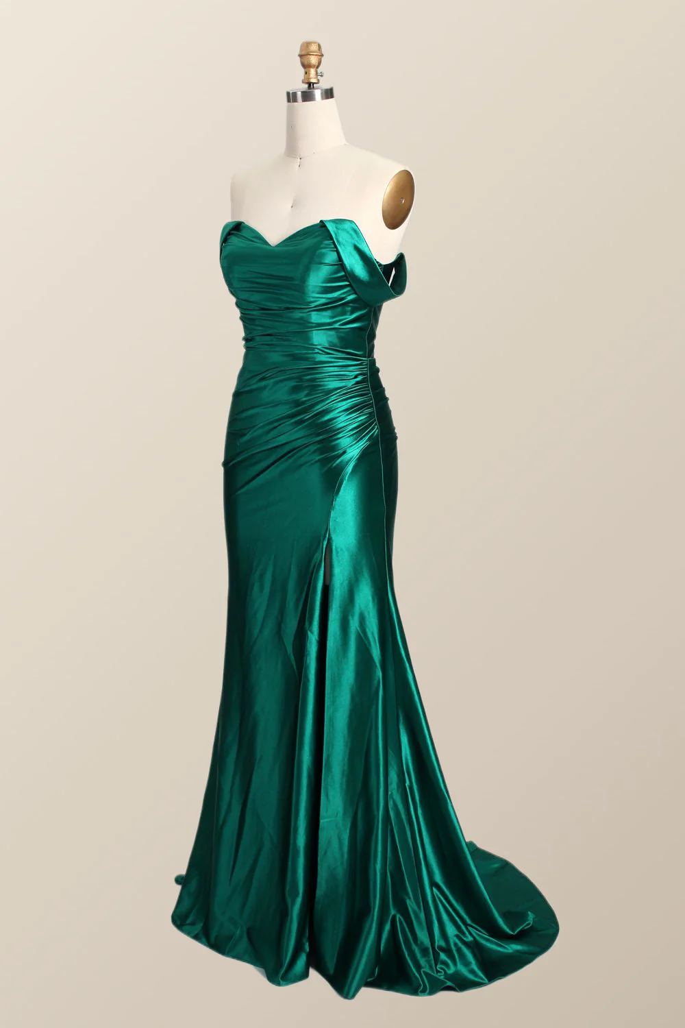 Off the Shoulder Green Satin Mermaid Formal Dress