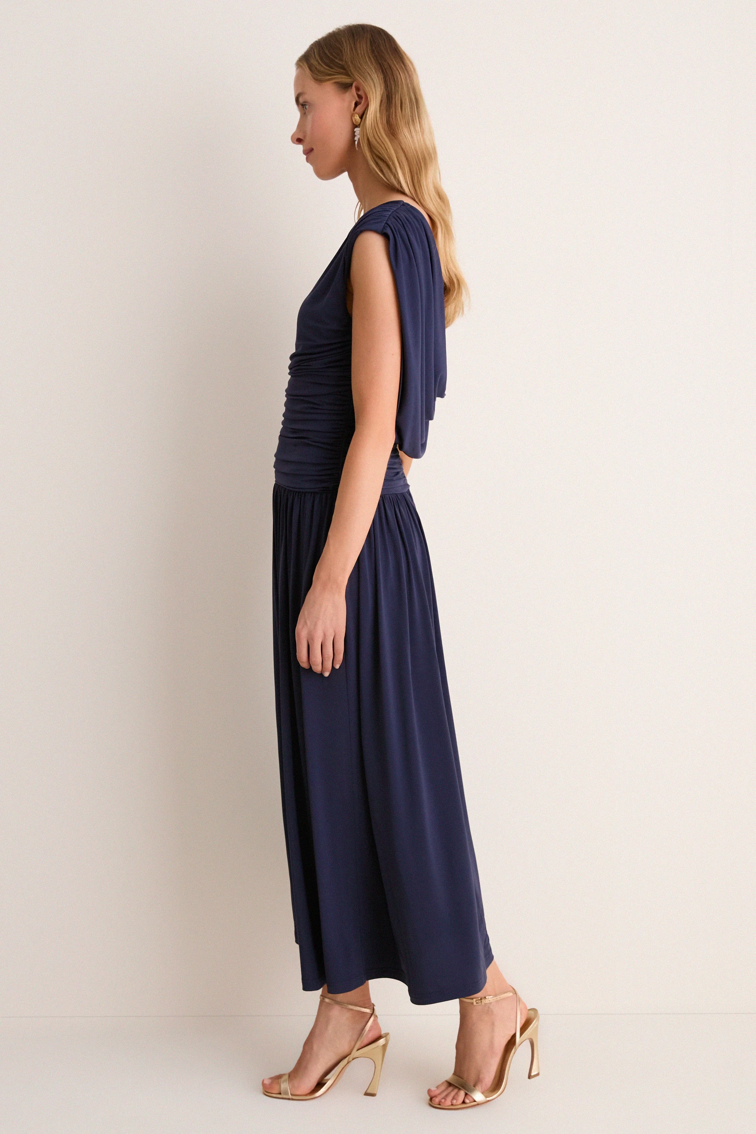 Navy Crepe Jersey Luciana Dress